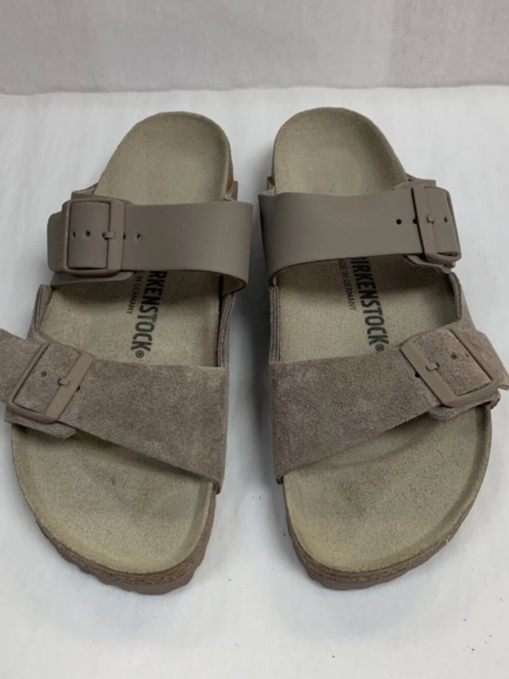 Birkenstock Arizona Gray/Taupe Split Natural Leather/Suede Narrow Width Sandals